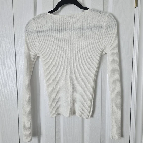 Dynamite White Ribbed Pearl  Button-Up Cardigan - Picture 6 of 8